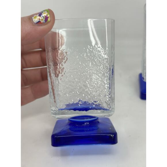 Bormioli Rocco Cobalt Blue Square Pedestal Base Made in Italy - Pebbled - Picture 3 of 5